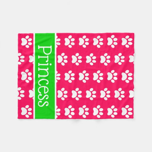 Witte verfdrukken op roze met een groene, aangepas fleece deken (Voorkant (Horizontaal))