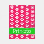 Witte verfdrukken op roze met een groene, aangepas fleece deken (Voorkant)