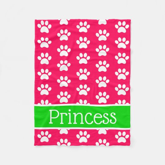 Witte verfdrukken op roze met een groene, aangepas fleece deken (Voorkant)