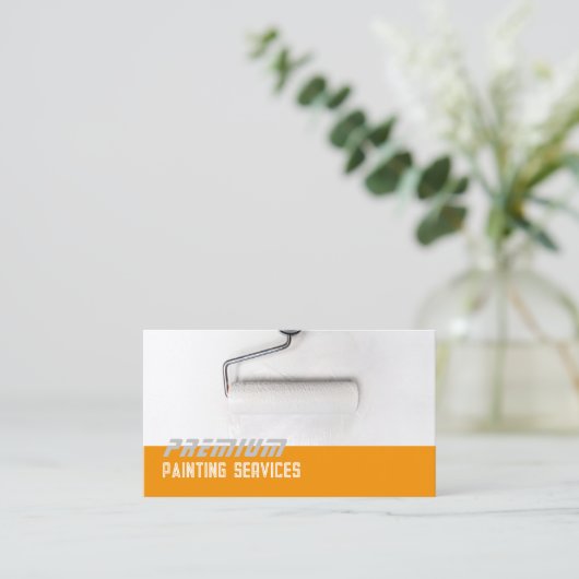 Witte verfroller verfdiensten Sinaasappels strip Visitekaartje (Staand voorkant)