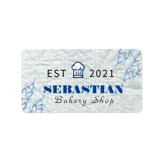 Witte Verfrommelde Textuur Chef Naam Bakkerij Shop Etiket (Voorkant)