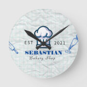 Witte Verfrommelde Textuur Chef Naam Bakkerij Shop Ronde Klok (Voorkant)