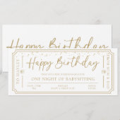 Witte Verjaardag Babysitten Gift Voucher Kaart (Voorkant / Achterkant)