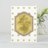 Witte verjaardagsfeest uitnodigingen met gouden ha (Staand voorkant)