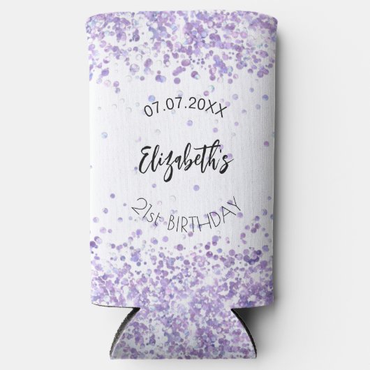 Witte verjaardagsviolet confetti seltzer blikjeskoeler (Voorkant)