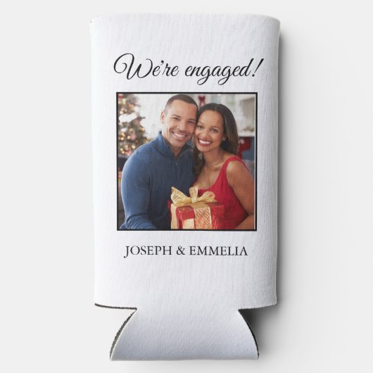 Witte verlovingsfeestfoto nog lang en gelukkig seltzer blikjeskoeler (Achterkant)