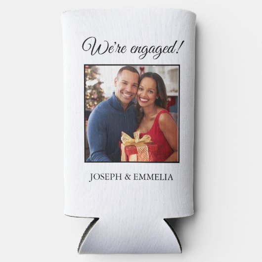 Witte verlovingsfeestfoto nog lang en gelukkig seltzer blikjeskoeler (Voorkant)