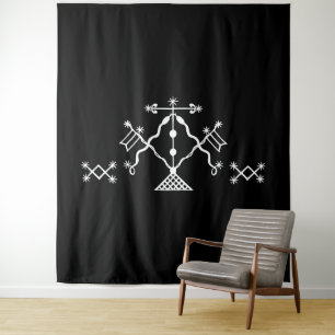 Witte Veve van Damballah op Zwart Wandkleed
