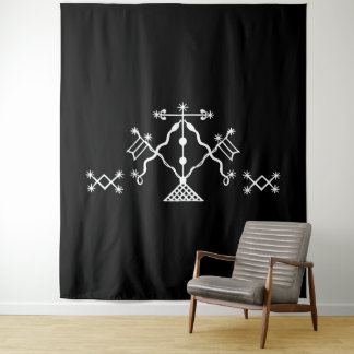 Witte Veve van Damballah op Zwart Wandkleed
