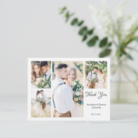Witte Vier Foto Bruiloft Dank u Briefkaart (Staand voorkant)