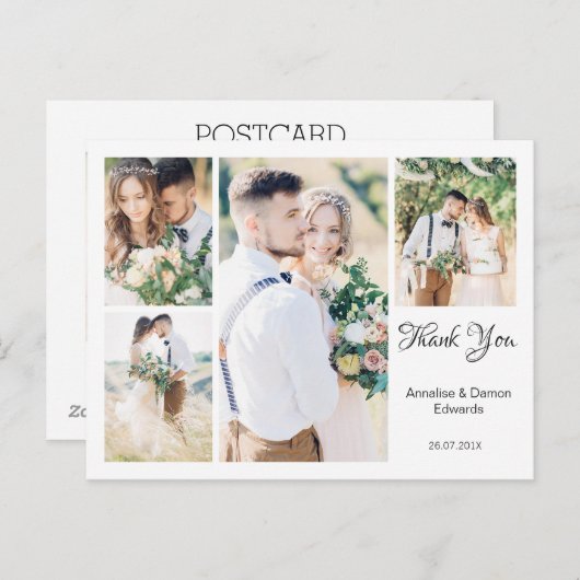 Witte Vier Foto Bruiloft Dank u Briefkaart (Voorkant / Achterkant)