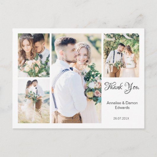Witte Vier Foto Bruiloft Dank u Briefkaart (Voorkant)
