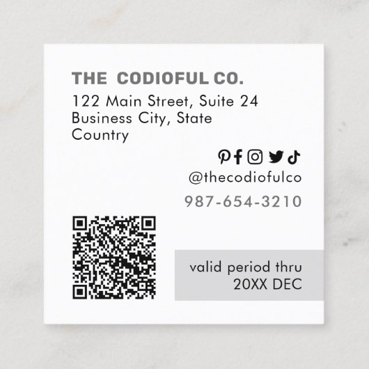 Witte Vierkante Korting Kaart Klantenkaartje (Achterkant)