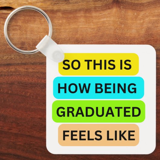 Witte vierkante sleutelhanger SO_THIS_IS_HOW_BEING (Voorkant)