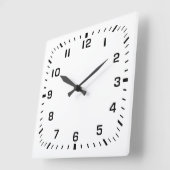 Witte vierkante wandklok met cijfers (Hoek)