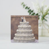 Witte vijf-tier bruidstaart met bruidspaar, (Staand voorkant)