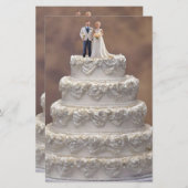 Witte vijf-tier bruidstaart met bruidspaar, briefpapier (Voorkant / Achterkant)