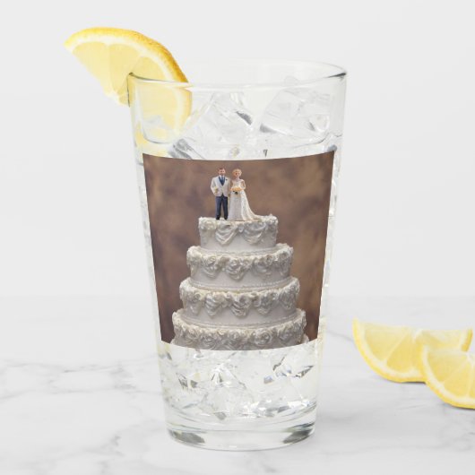Witte vijf-tier bruidstaart met bruidspaar, glas (Voorkant ijs)