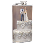 Witte vijf-tier bruidstaart met bruidspaar, heupfles (Rechts)