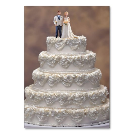 Witte vijf-tier bruidstaart met bruidspaar, kaart (Achterkant)