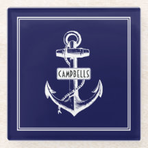 Witte vintage anker, frame met naam navyblauw