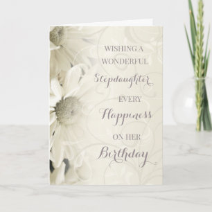 Witte Vintage Bloemen Stiefdochter Verjaardag Kaart