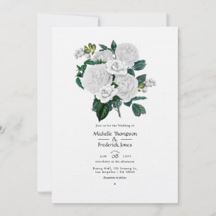 Witte Vintage Bloemencharme voor Elegante Bruiloft Kaart