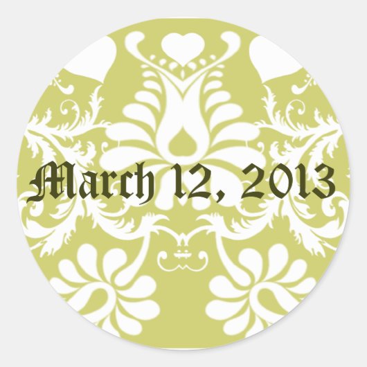 Witte Vintage Bloemige Trouwgunsten Ronde Sticker (Voorkant)
