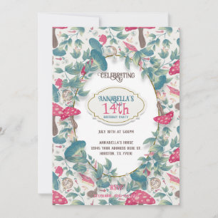 Witte Vintage Cottagecore Paddenstoel Verjaardag Kaart