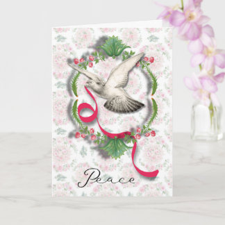 Witte Vintage Duif met Lint Wenskaart Kaart