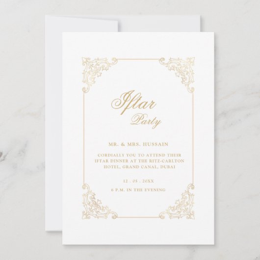 Witte Vintage Gouden Calligrafie Script Iftar Fees Kaart (Voorkant)