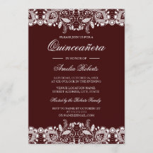 Witte vintage kant burgundy Quinceanera uitnodigin