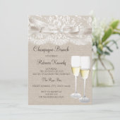 Witte vintage kant champagne brunch uitnodiging (Staand voorkant)
