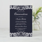 Witte vintage kant Navy Quinceanera uitnodiging (Staand voorkant)