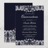Witte vintage kant Navy Quinceanera uitnodiging (Voorkant / Achterkant)