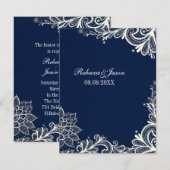 witte vintage kant patroon marineblauwe trouw kaart (Voorkant / Achterkant)