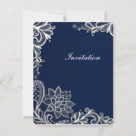 witte vintage kant patroon marineblauwe trouw kaart