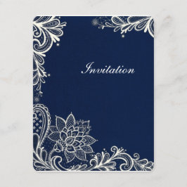 witte vintage kant patroon marineblauwe trouw kaart