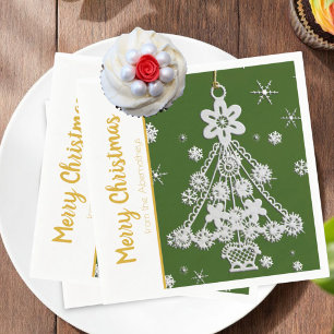 Witte Vintage Kerstboom Ornament Sjabloon Servet