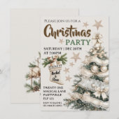Witte vintage kerstfeest uitnodiging (Voorkant / Achterkant)