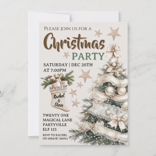 Witte vintage kerstfeest uitnodiging (Voorkant)