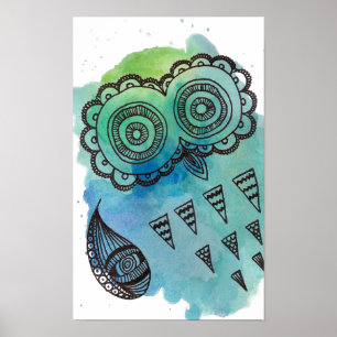 Witte Vintage Owl Stof Poster. Poster