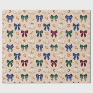 Witte vintage pompoen & fluwelen linten herfst ver cadeaupapier