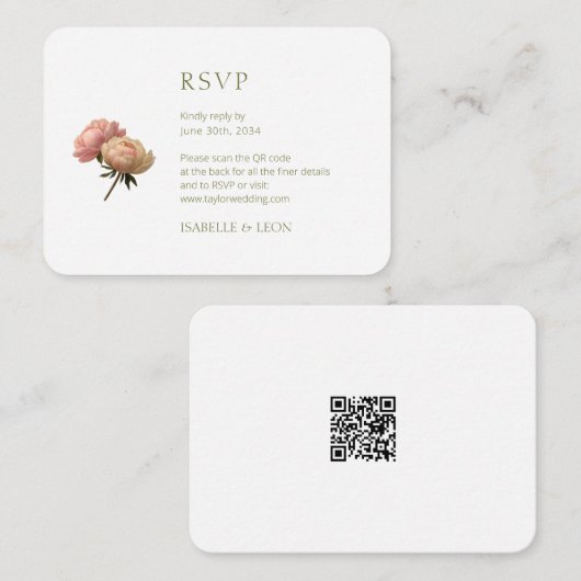 Witte Vintage Roos QR Code Trouwen Informatiekaartje (Voorkant / Achterkant)