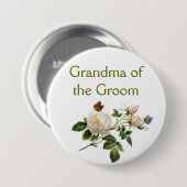 witte vintage rozenbloemen oma van de bruidegom ronde button 7,6 cm (Voorkant /achterkant)
