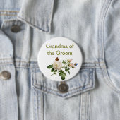 witte vintage rozenbloemen oma van de bruidegom ronde button 7,6 cm (In situ)