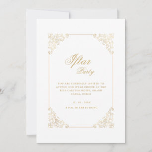 Witte vintage sierlijke gouden lijst script Iftar- Kaart