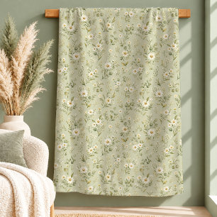 Witte Vintage Tulp Stof Groen Dekor Kunst Sherpa Deken