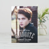 Witte Vintage Typografie Foto Afstuderen Kaart (Staand voorkant)