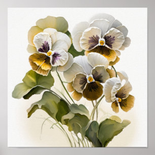 Witte Viola's Bloemenkunst Print Poster